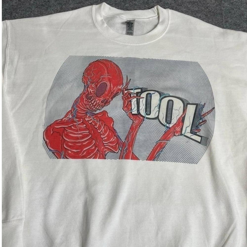 Tool Band Sweatshirt Mens XL White Red Skeleton Graphic Gildan Heavy Blend Crew
